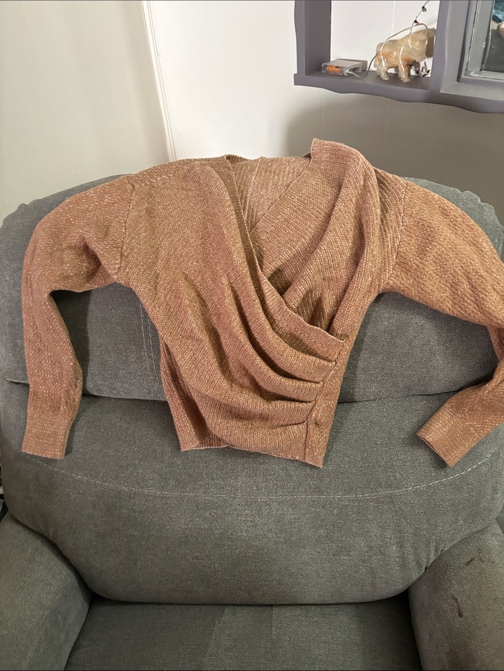 SHEIN Rust Wrap-Front V-Neck Sweater